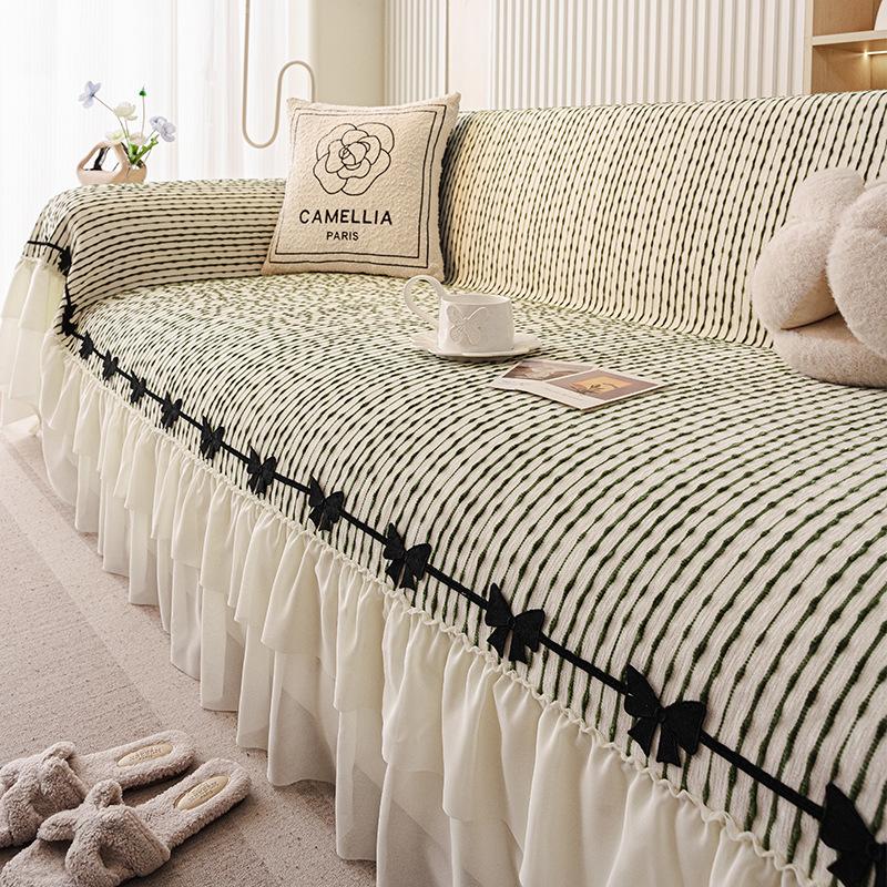 1PC Sofa Towel French Chenille New Four-season Universal Full Cover Sofa Protective Cover Non Slip Striped Home Textile Products 180X130CM зелёный 10100₽