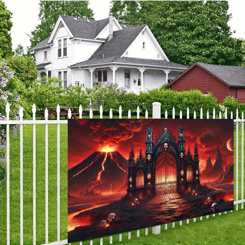 1 piece - 8x6 feet Gothic skull door background - Dramatic flames and polyester wall hanging of skullszyc