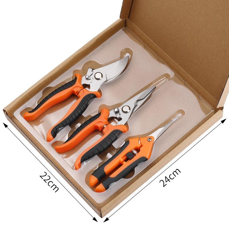 3PC Professional Garden Scissors for Branch Trimming Fruit Tree Pruning Heavy Duty Household Gardening Shears Stainless Steel