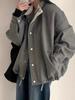 Chic French Retro Gray Woolen Lapel Coat for Women - Winter 2024