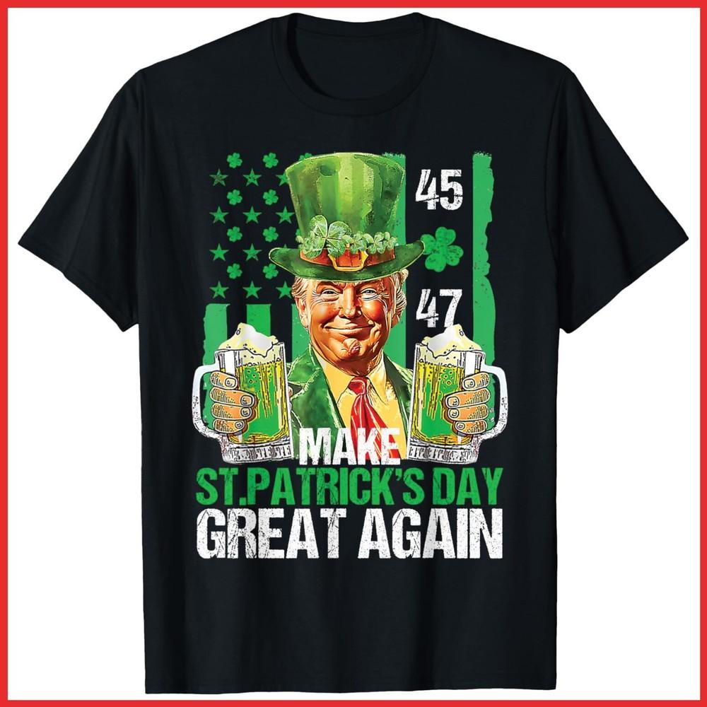 Make St Patrick's Day Great Again Shamrock Trump Black Cotton T-Shirt Unisex T-Shirt
