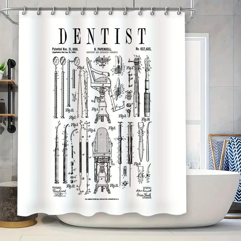 

Vintage Dentistry Tools Patent Art Shower Curtain Retro Dental Equipment Illustration Bathroom Decor Unique Medical History Wall W60H190(CM)-1 Pcs