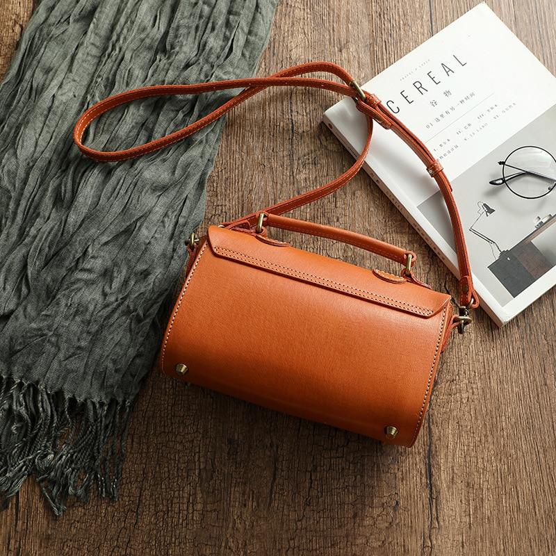 Johnature Sac messager Vintage en cuir de vache véritable pour femmes, sac à main de loisirs fait à la main, sacs à bandoulière de couleur unie