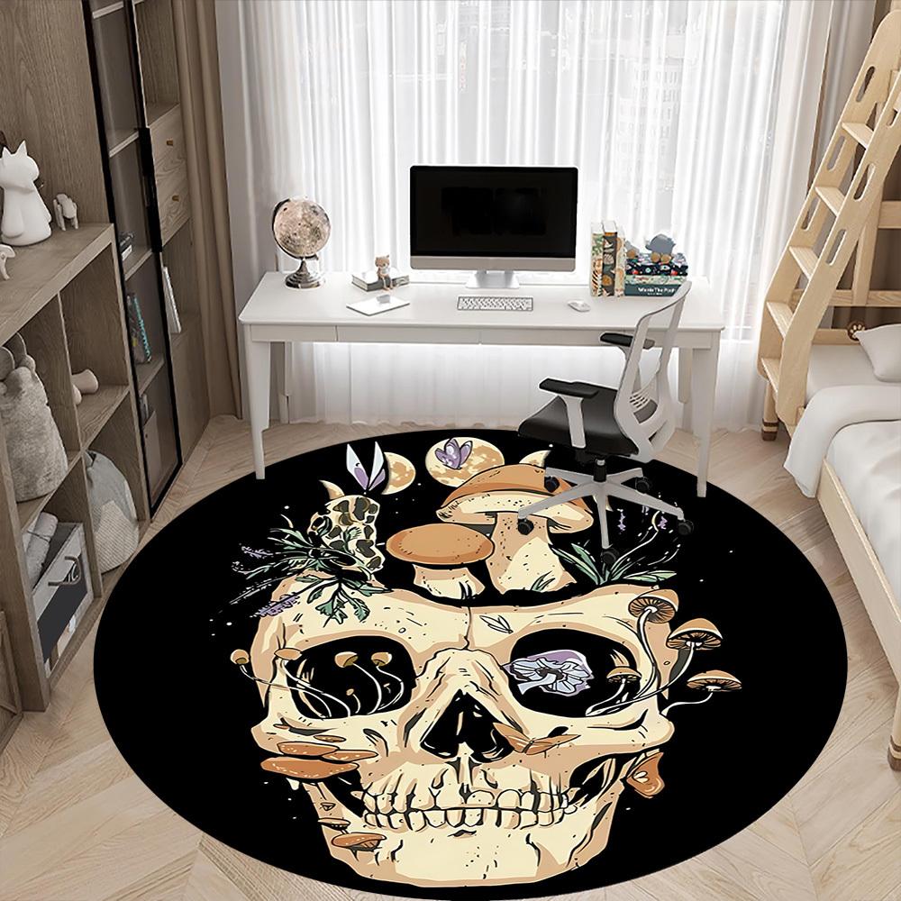 1pc Mushroom Skull Office Round Area Rug, Under Office Chairs Bedroom Living Room Home Decor, Room Deco