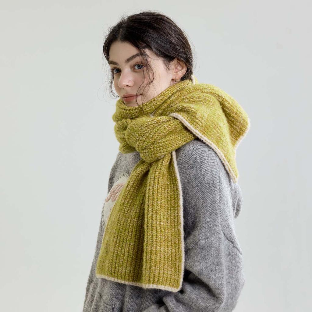 Simple Korean Version of the New White Edge Contrasting Scarf Wool Blended Shawl Women's Autumn and Winter Warm Sweet Student Scarf
