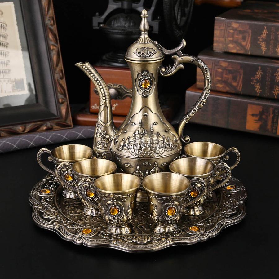 Винтажный европейский винный набор, бытовой бокал для белого вина, свадебный бокал для спиртных напитков, русский креативный винный кувшин, бронзовый диспенсер для вина