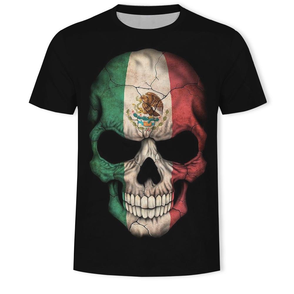 

Summer Round Neck 3D Skull Print Top Fashionable Casual Short Sleeved Men s T-shirts XL