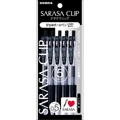 Zebra Sarasa Clip Gelstifte, 0,5 mm, Schwarz, 5er-Pack - Geschmeidiges Schreiben