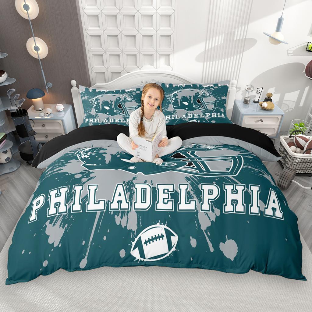 Homewish Juego de Funda Nórdica de Fútbol Americano Ciudad 2 Piezas/3 Piezas, Juego de Ropa de Cama con Casco de Rugby Graffiti, Juego de Funda de Edredón Deportivo