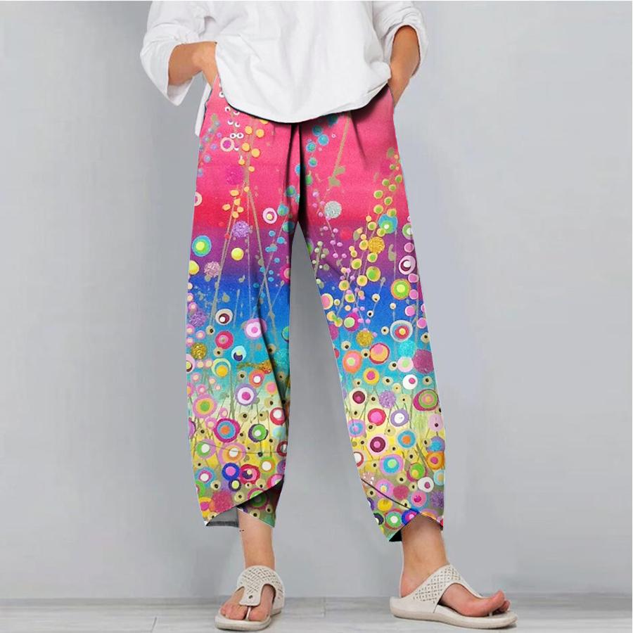 

Мужские модные повседневные брюки, свободные широкие брюки, рабочая одежда с карманами, красочные маленькие точки с принтом, свободные брюки