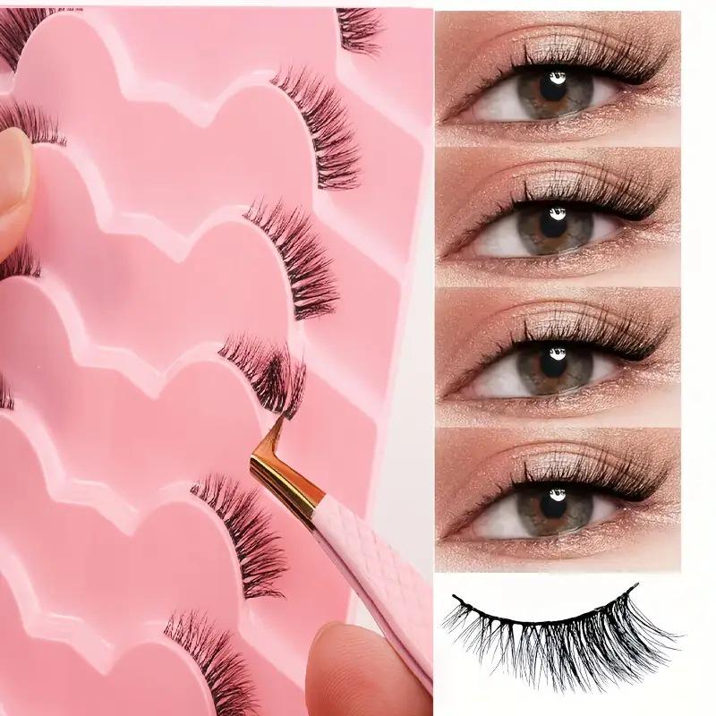 European & American Fox-Eye Slanted False Eyelashes, Dense & Curled, Synthetic Fiber Half Lashes - 10 Pairs