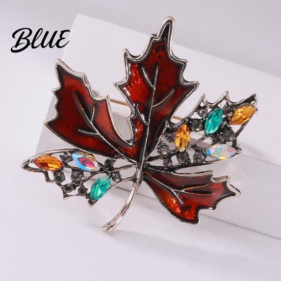 Alloy Pin Brooch Autumn Maple Leaf Design Zinc with Rhinestone