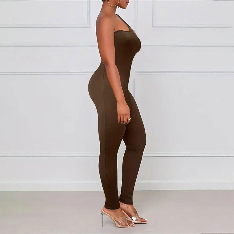 Women's Summer Slant Shoulder Slim Fit Casual Sports Jumpsuit