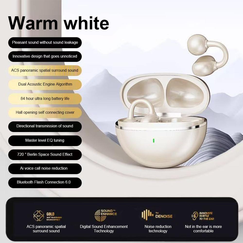 Wireless Bluetooth 5.4 Earphones Ear Clip On Headphones Waterproof Sport Headsets Noise Reduction HiFi Stereo Earbuds for Smart Phones