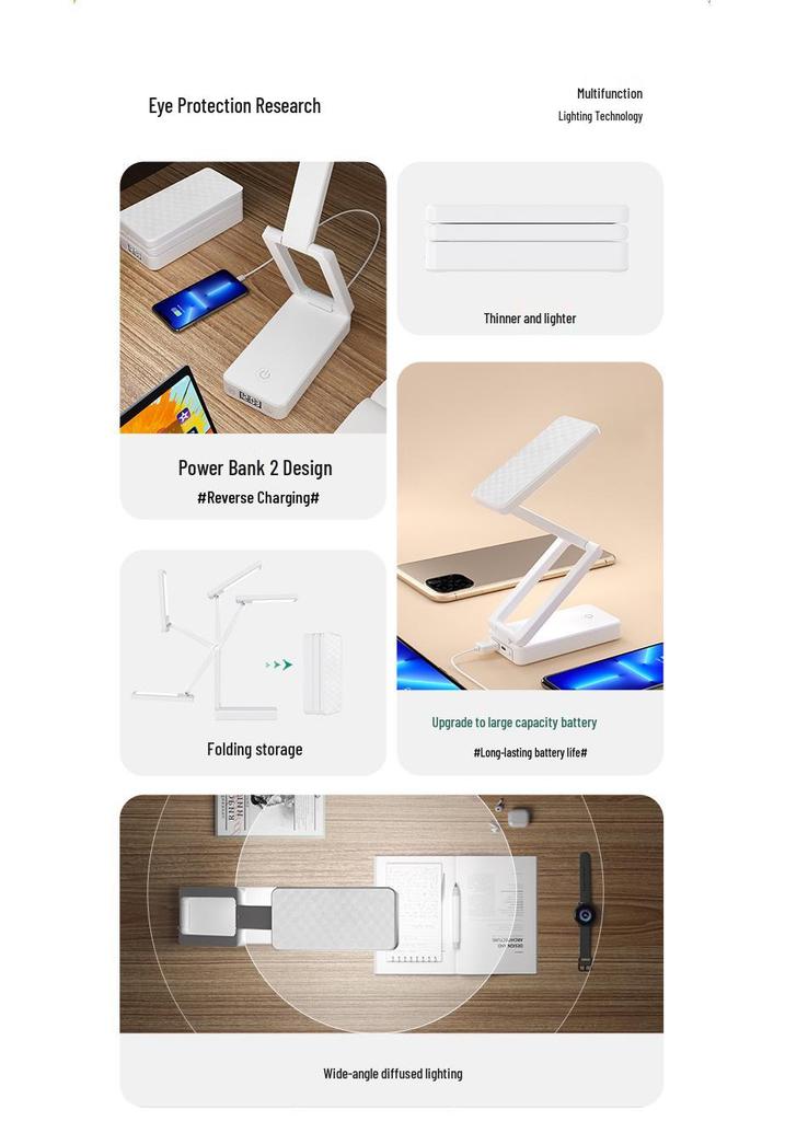 Rechargeable LED Desk Lamp: Dual-Use Eye Protection for Reading & Writing, Multifunctional Night Light for Dorm or Bedroom.