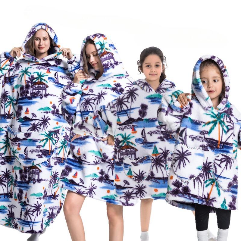 winter warm fleece hooded women's blanket sleeves fleece warm hooded sweater sweater women's hooded robe pajamas sleepwear robe