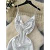 White Dress Women's Summer Dress New Arrival French Gold Style Socialite Elegant Swing Collar Sling Streamer Satin Dress