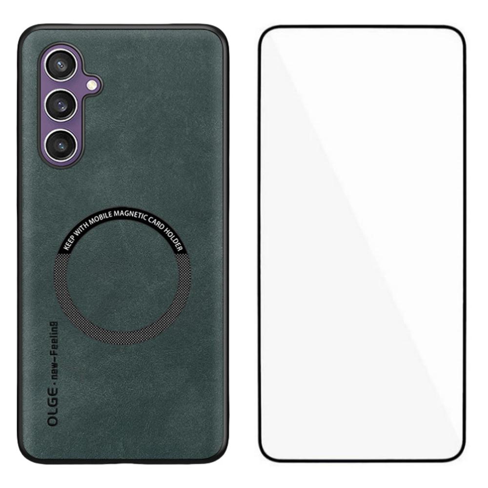 WANLONFENG YBP Series For Samsung Galaxy S23 FE Magnetic Case with Tempered Glass Film PU+TPU Phone Cover Large Cutout