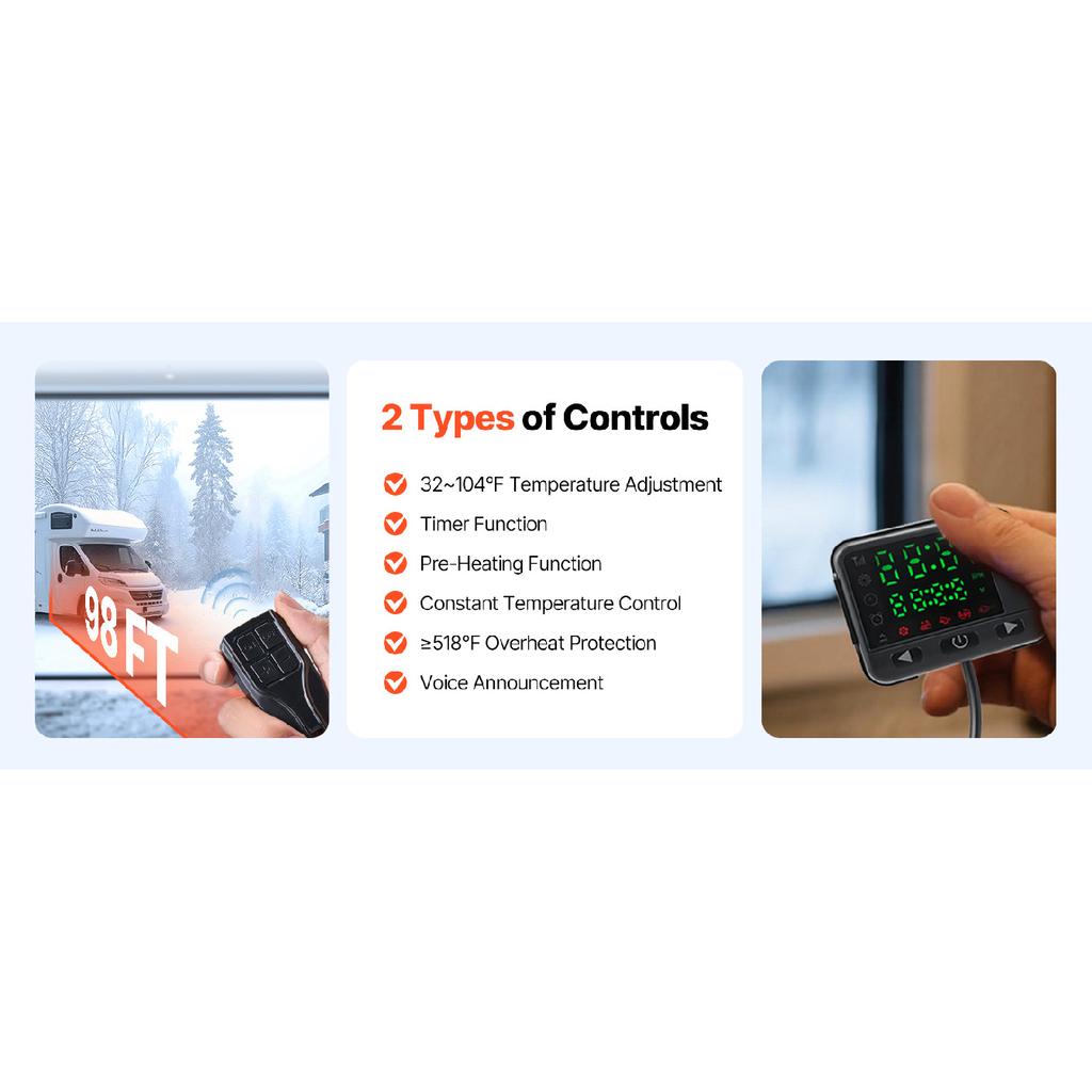 SucceBuy 8KW Diesel Air Heater DC12-24V Parking Heater with Remote Control Digital Display Low Noise Voice Announcement for RV