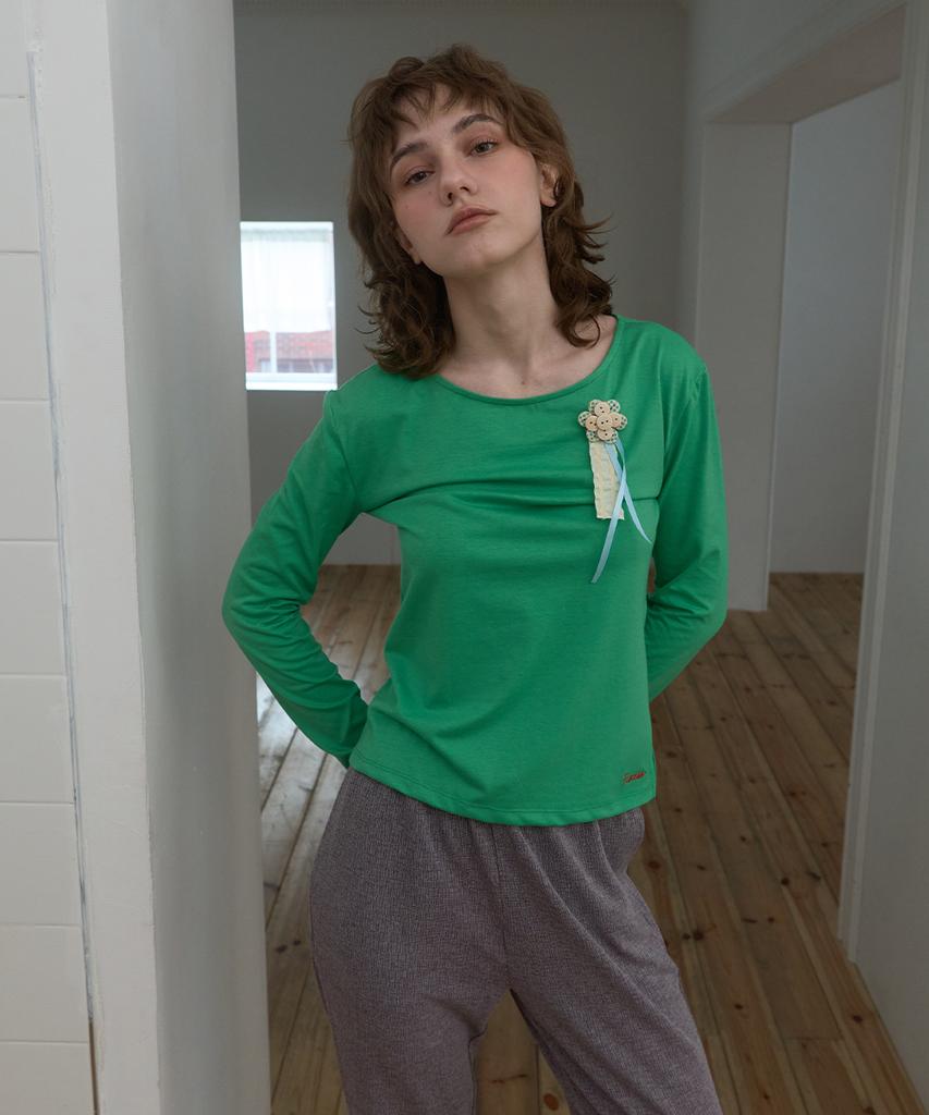 PISCESS Side Slit Long Sleeve Top_Apple Green