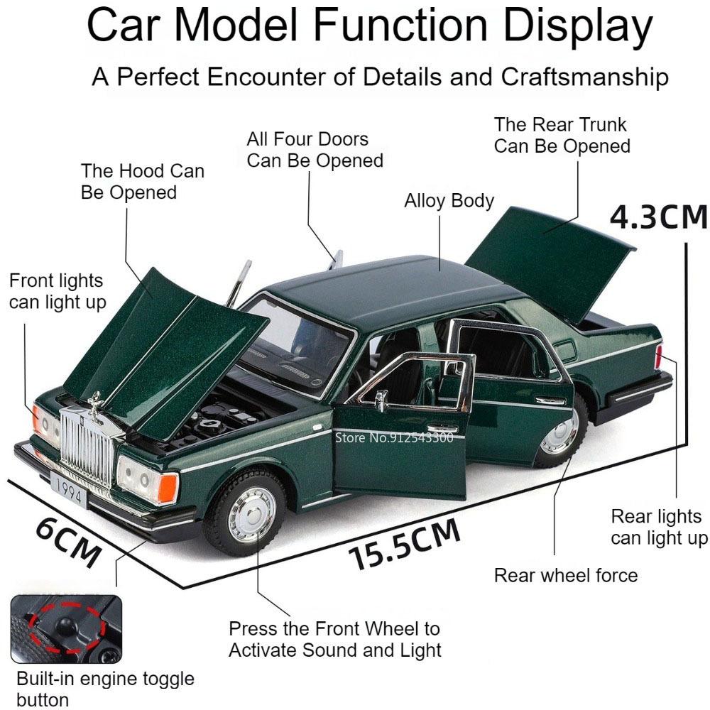 1:32 Phantom Silver Spur Model Vintage Car Toy Sound Light Doors Opened Vehicles Pull Back Cars Toys Collection of Ornaments