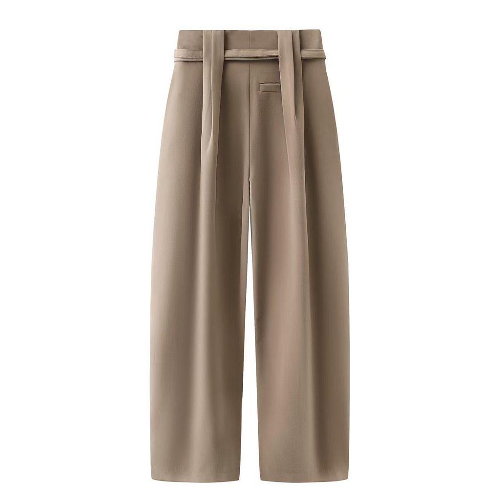 Spring 2026 Temperament Straight-Leg Wide-Leg Casual Pants with Belt