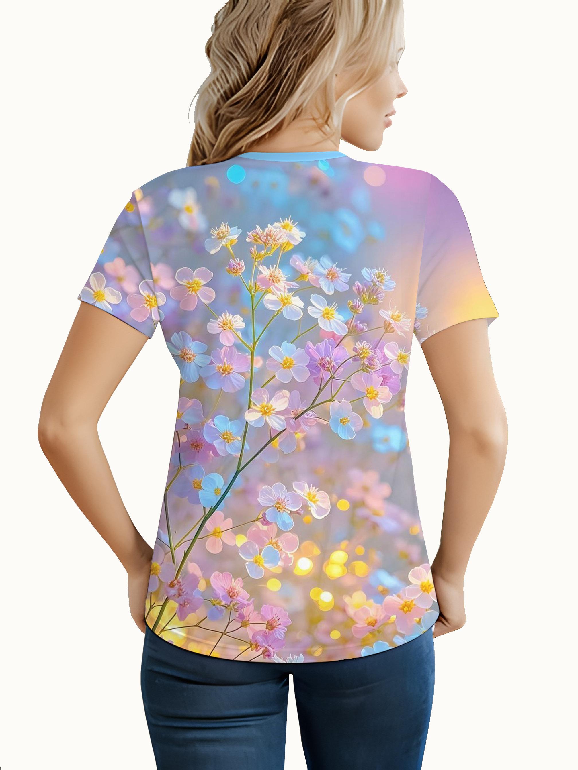 

New Spring And Summer Collection of Playful Soft Gradient Floral Print - a Must-Have Printed T-Shirt for Eye-Catching Outfits for Women 3XL дубильная кора