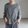 Damen Vintage Patchwork Beflockung T-Shirts O-Ausschnitt Langarm Baumwollmischung Frühling Unregelmäßige Lose T-Shirts