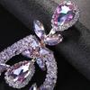Luxus Violett Übertrieben Hängende Ohrringe Überdimensionale Accessoires Elegante Dame Wassertropfen Große Strass-Ohrringe Party-Schmuck