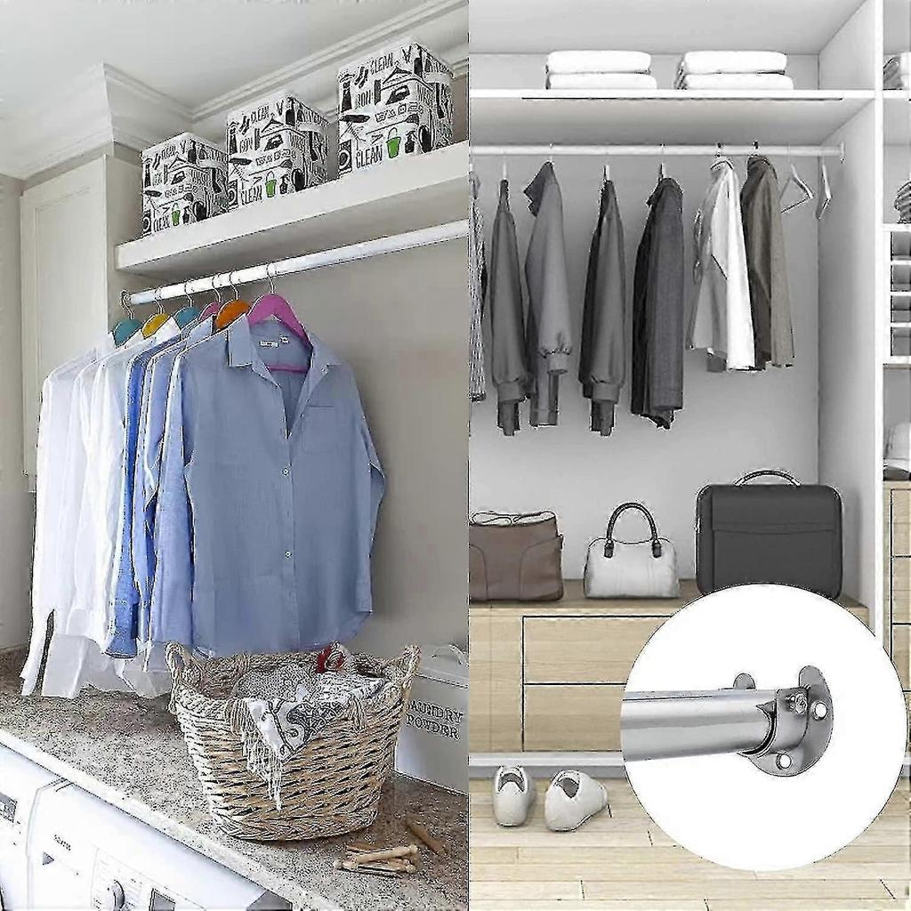 Wardrobe Rod Bracket Set - Stainless Steel Flange Holder for 25mm Curtain Rods