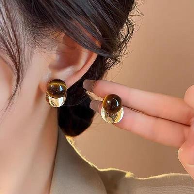 Pendientes Redondos de Ojo de Tigre - Elegante Joyería de Moda de Lujo para Mujer