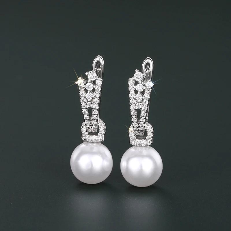 

2026 White/Grey/Yellow Imitation Pearl Drop Earrings Luxury Trendy Hanging for Women Aesthetic Bridal Wedding Zircon