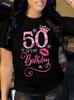 Chic 50th Birthday Lips Print Casual Crew Neck Sleeve Women Summe Round Neck Birthday Harajuku Sleeve Casual Aesthetic Clothes