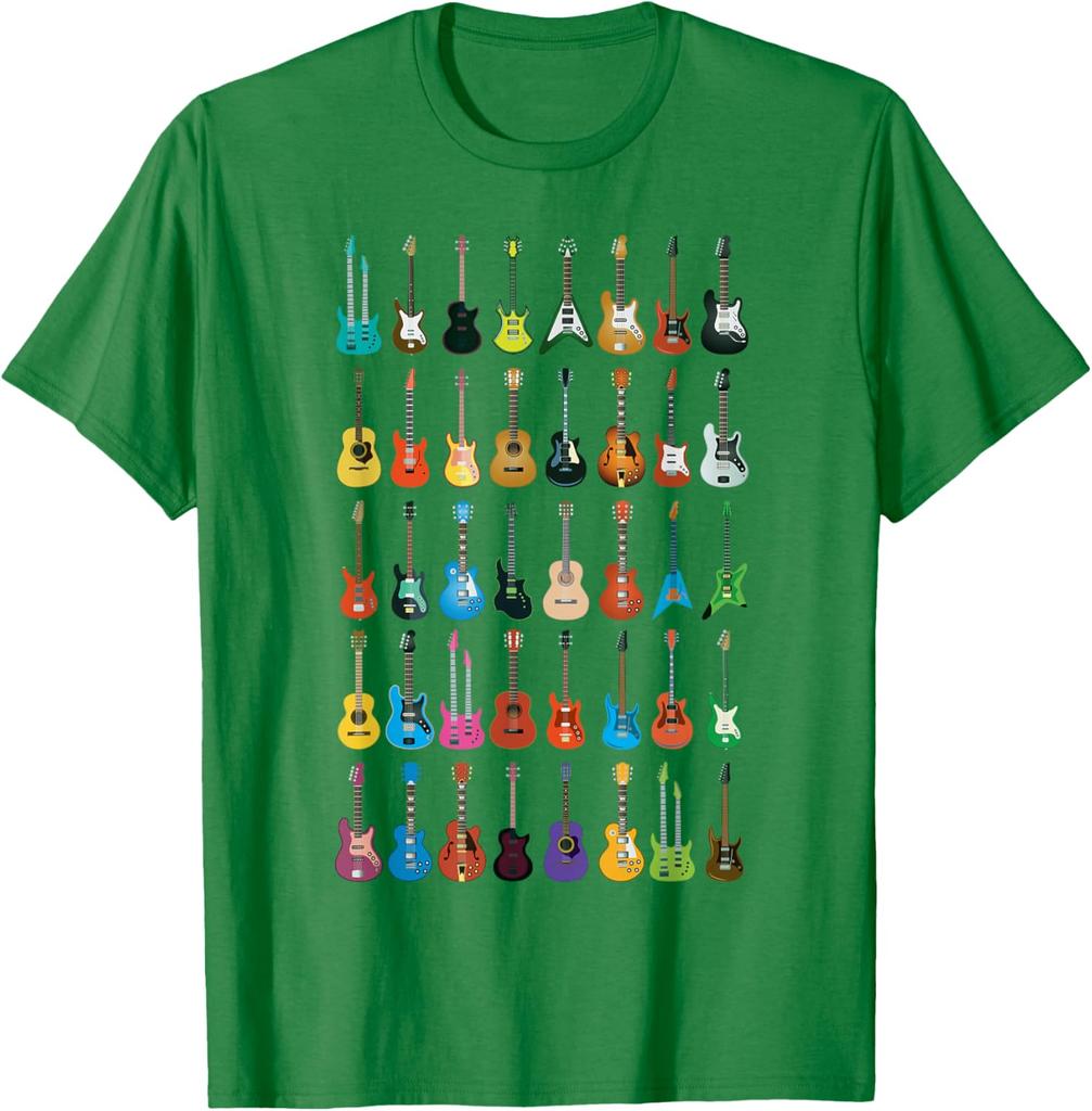 Guitar Collection Graphic Tee Music Lover Gift Short Sleeve Casual Cotton T-Shirt for Men