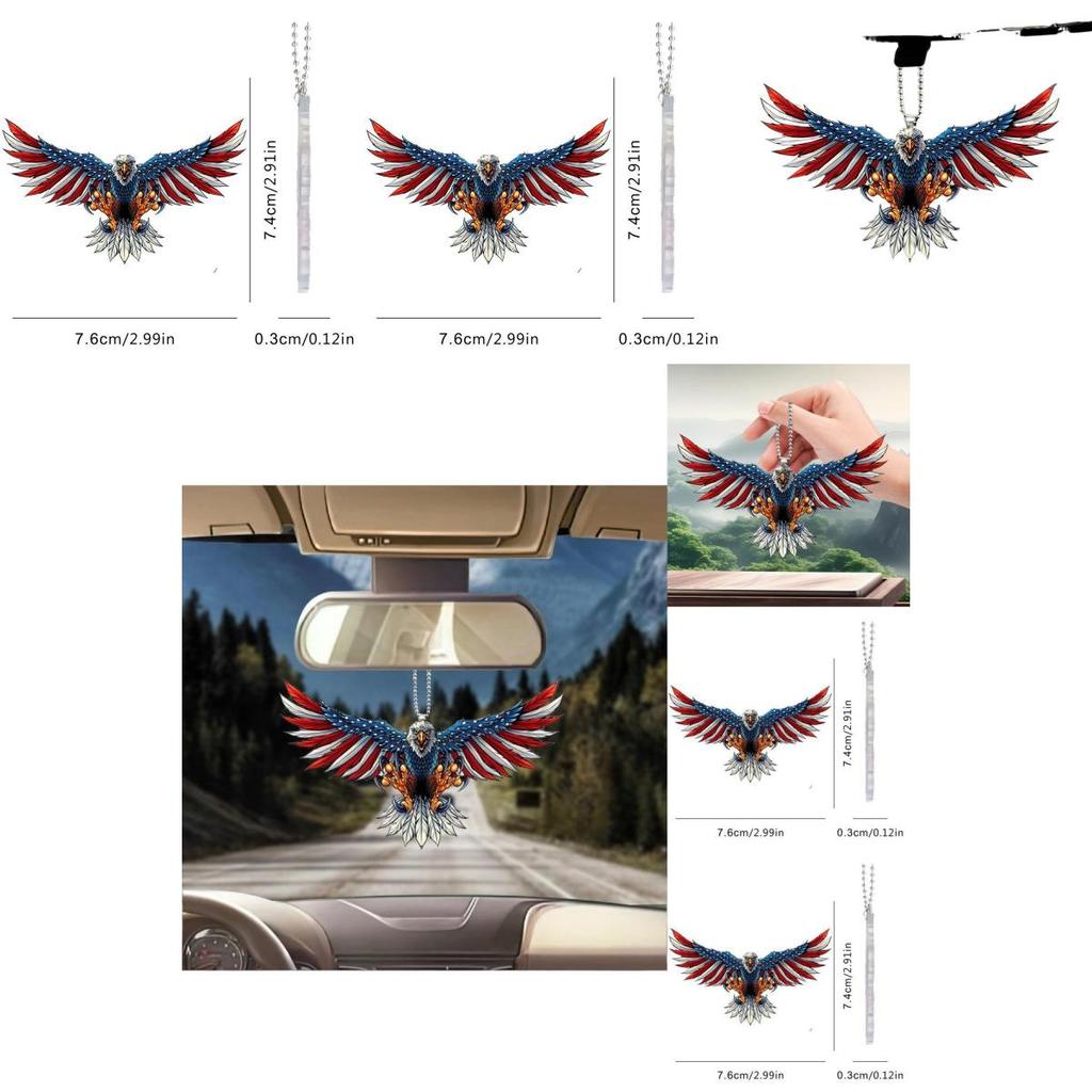 Unique 2d American Flag Eagle Car Interior Rearview Mirror Keychain Decoration