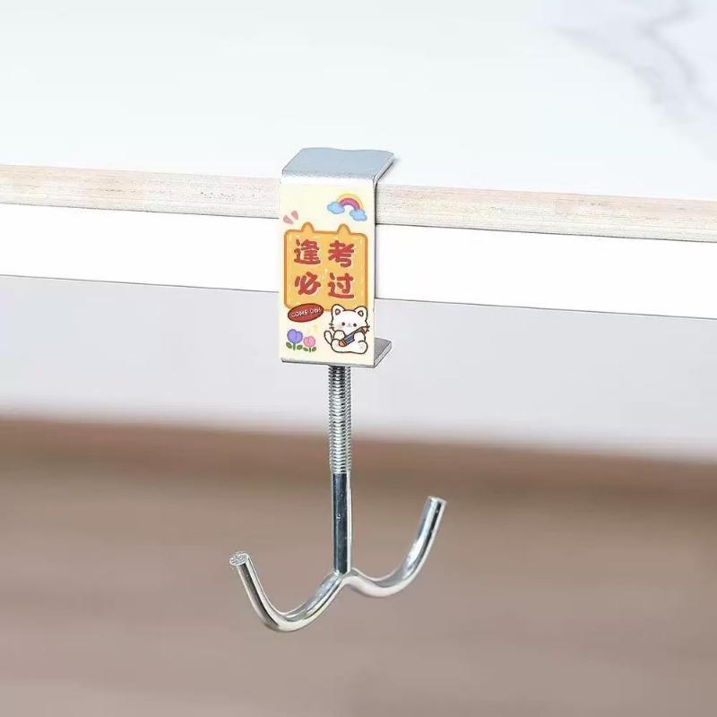 Schoolbag Hook, Adjustable and Detachable At The Edge of The Desk, No Need for Drilling, Horizontal Bar, Double Hook, Student Desk Edge Hook