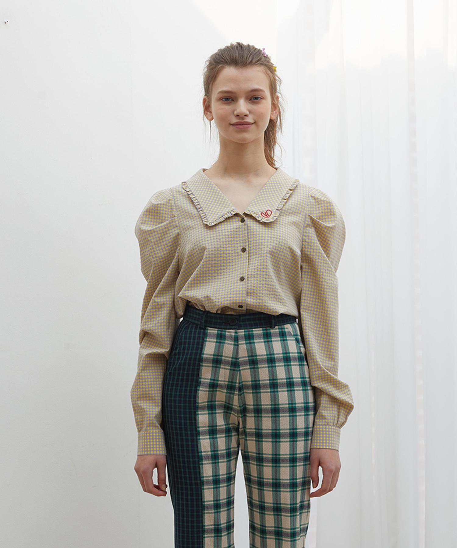 Near And Dear Puff Sleeve Check Shirt Purple Lavender/Fresh