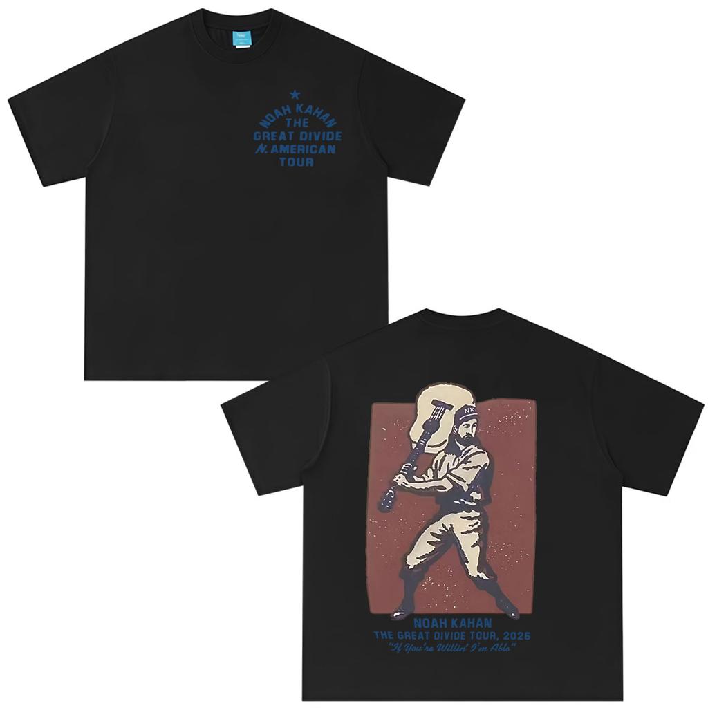 Noah Kahan The Great Divide Tour 2026 Graphic T-shirt Men Fashion Vintage T-shirt Short-sleeved Casual Cotton Oversized T-shirts
