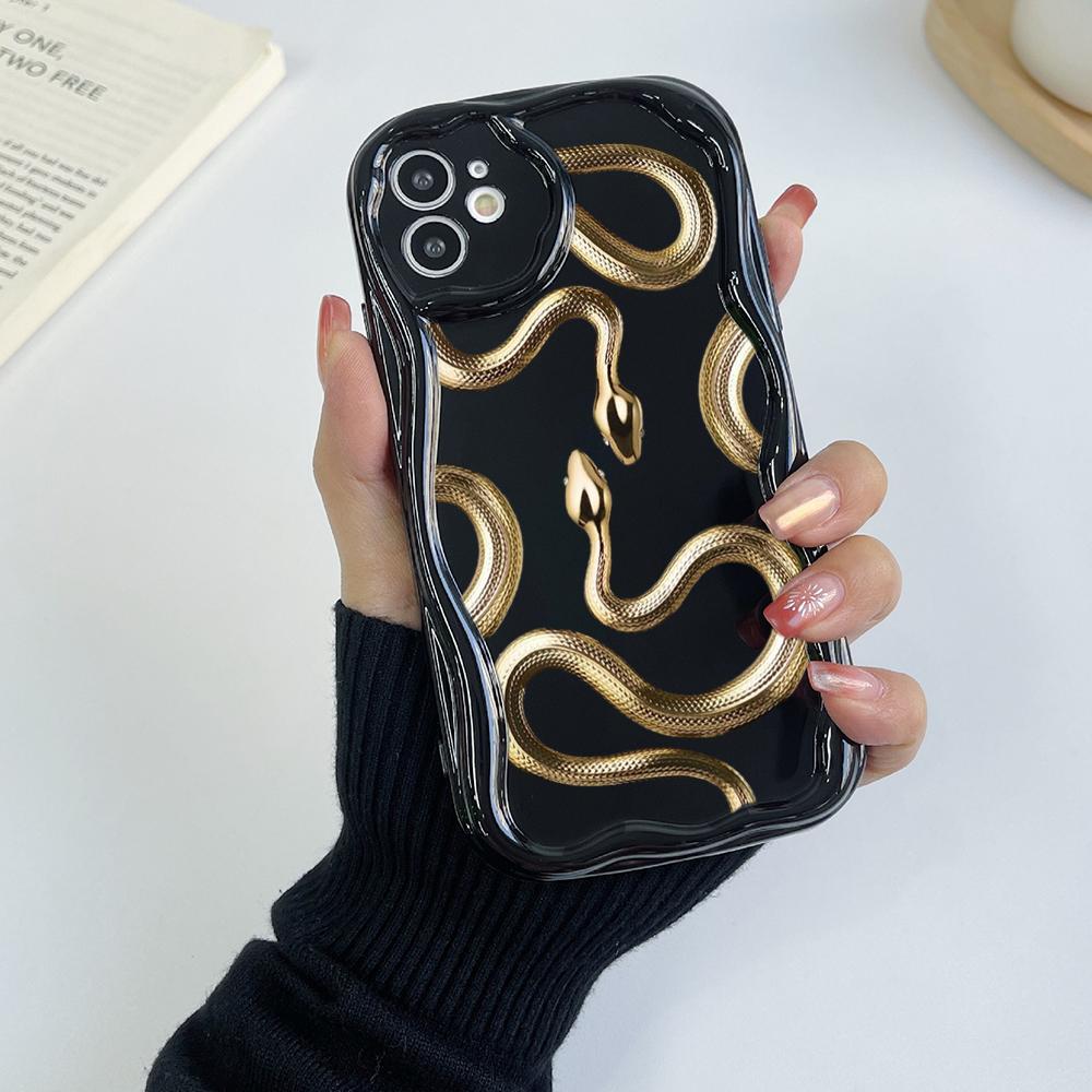 LZ5 Butterfly Černo-zlatý Hadí Průhledný Měkký Vlnitý Pouzdro na Telefon pro iPhone 15 13 Pro Max 12 Mini 14 8 Plus XS Max XR 6 Ochranný Zadní Kryt