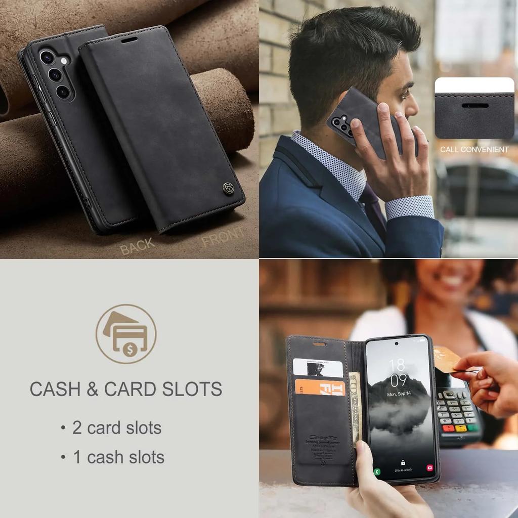 Flip-Portemonnaie-Hülle für Samsung Galaxy S24 FE, Leder-Magnet-Folio-Cover mit Kartenhalter, Ständer - TPU Stoßfest Langlebig
