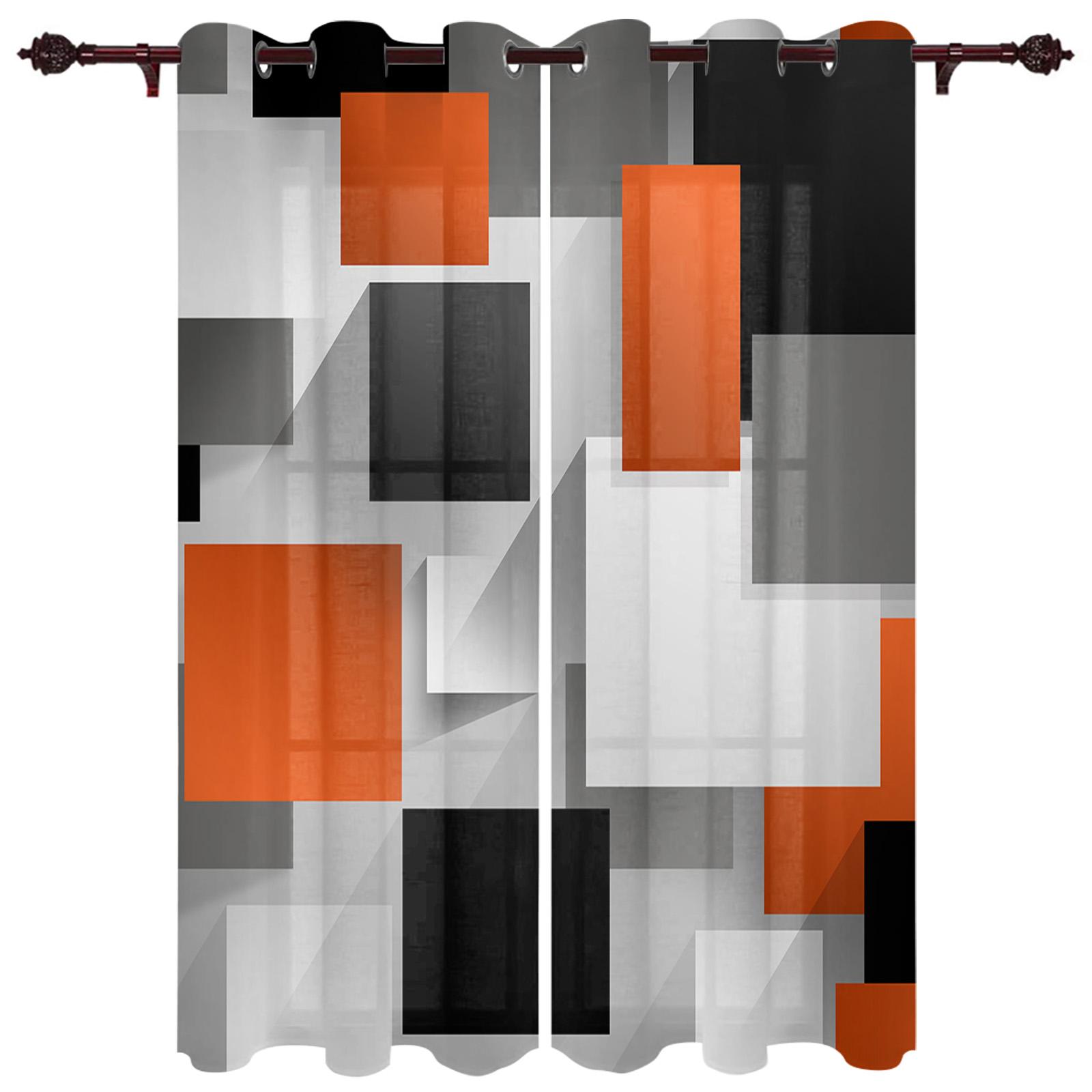 

Оранжево-черные лоскутные абстрактные художественные оконные шторы для гостиной, кухни, занавески с балдахином, модные шторы для спальни 135W x 185H(cm) x2