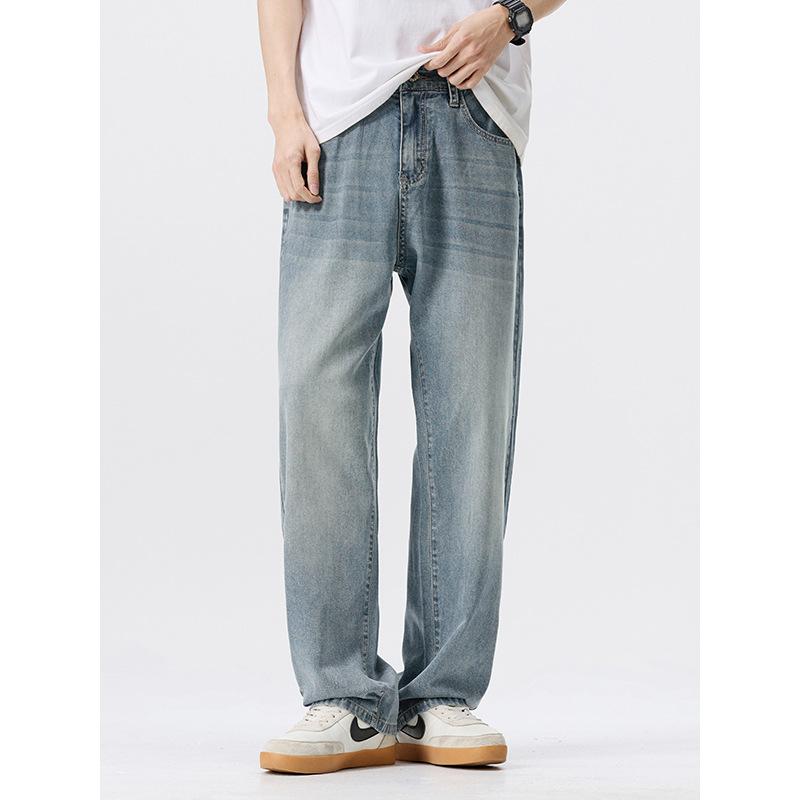 Lyocell Tencel Jeans Men's Summer Thin Cool Comfortable Vertical Loose Straight Pants