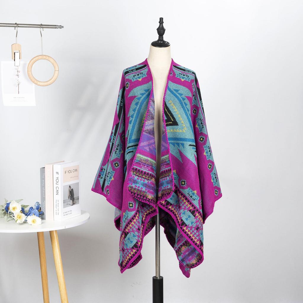 Outdoor Travel Camping Shawl Women'S Double-Sided Large Scarf Ethnic Style Warm Cape Shawl
