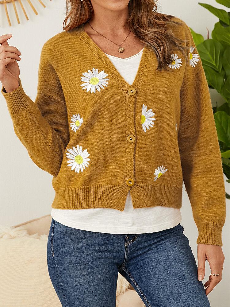 Cross2026 Women's Christmas Abstract Floral Casual Cardigan Sweater
