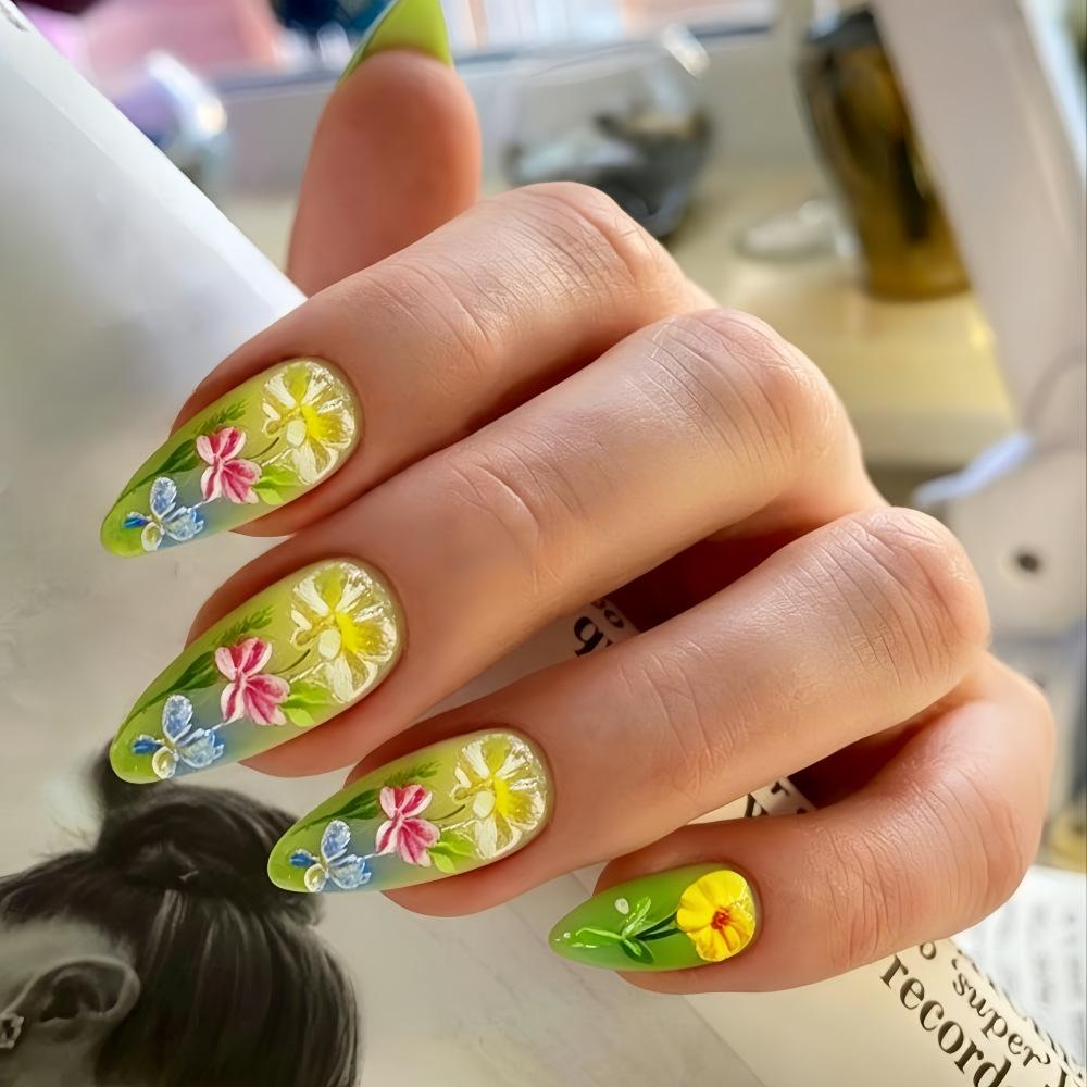 Fresh And Natural Flower Nail Art Patches, Colorful Flower Nail Art Patches, Removable Wearable Nails