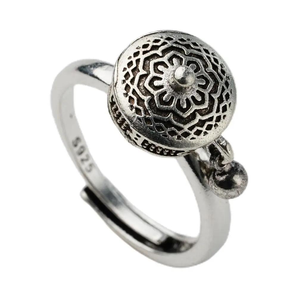 Buddhist Rotating Fidget Finger Rings for Women Spinner Adjustable Good Luck Buddhist Tibetan Prayer Anti Stress Anxiety Ring