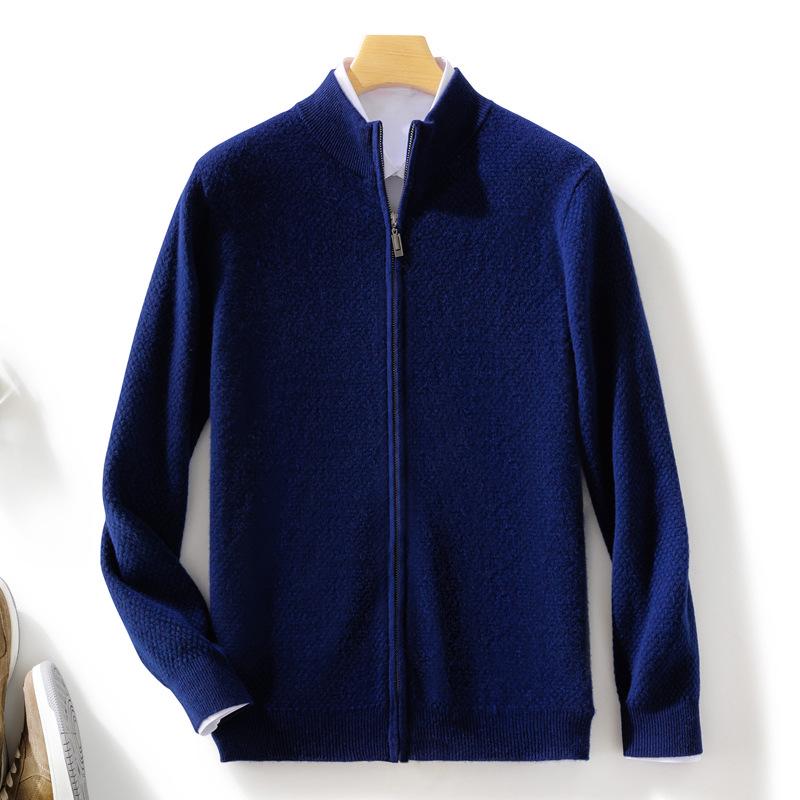 

Men s Thick Wool Cardigan - Warm Half-High Collar Knit Sweater for Autumn/Winter S синий