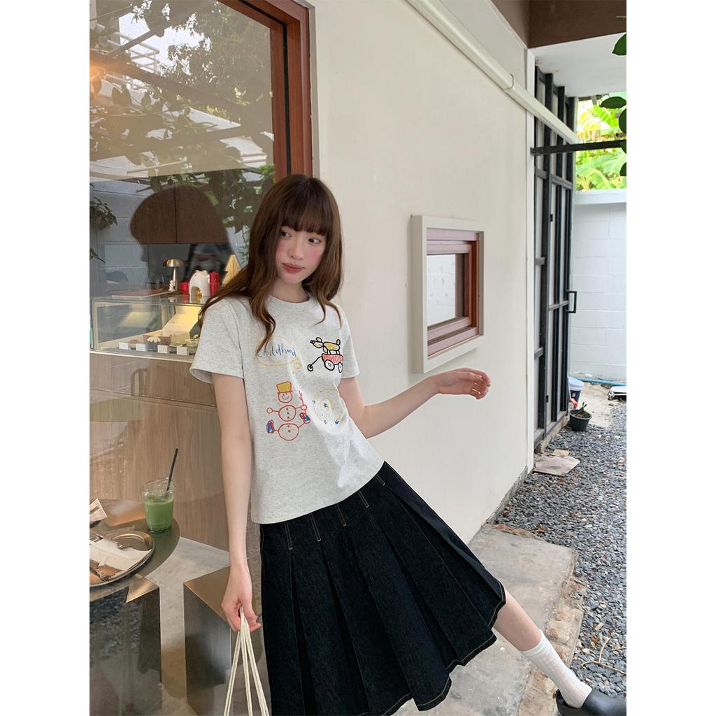 Women's Crew Neck Short Sleeve Graphic Tee Oversized Casual T Shirt Cartoon Embroidery Print Summer Top