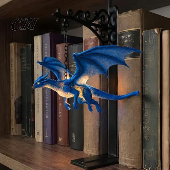 Magical Bookshelf Decoration Flying Dragon Lamp, Warm Hanging Night Light, Fantasy Lamp Reading Nook Decor, Unique Gift for Lovers Book Readers Resin