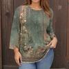 Women's Fashion Casual Print Round Neck 3/4 Sleeve T-Shirt Top